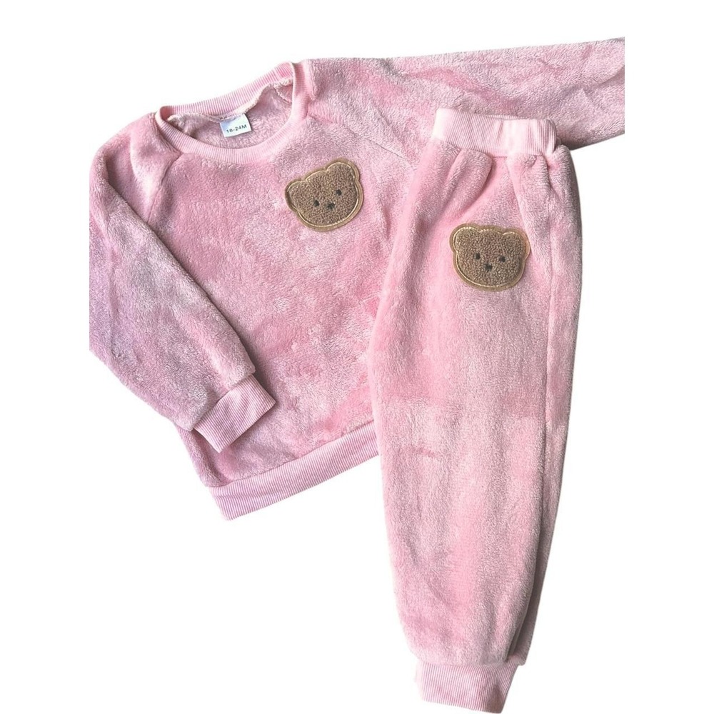 Unbranded Teddy Bear Fleece Lounge Set Girls 18-24M Pink Fuzzy Two-Piece